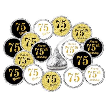 Imagem de Adesivos de beijos de aniversário de 75 anos, (conjunto de 324) adesivos de gotas de chocolate para 50º aniversário, decoração de lembrancinhas de festa Hershey's Kisses, 9 designs (36 adesivos de
