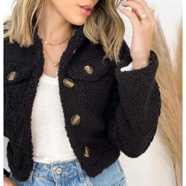 Imagem de Casaco Feminino Casaquinho Curto Teddy Jaqueta Botão - Josy Modas, Pre