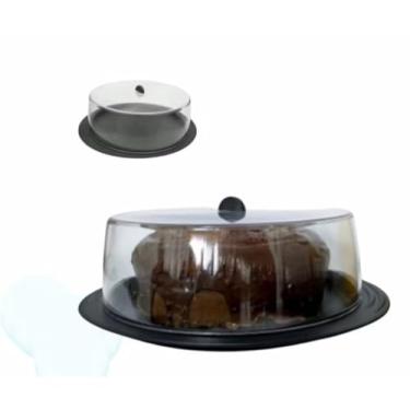 Imagem de Prato com Tampa de Vidro para Bolo e Sobremesa, Base Preta, 30 cm