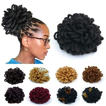 Imagem de FGBFASS Apliques de cabelo de rabo de cavalo com cordão sintético Dreadlock falso, clipe no chignon Scrunchies de cabelo Loc rabo de cavalo para mulheres negras e meninas (natureza, preto)