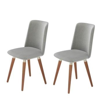 Imagem de Kit de 2 Cadeiras Giratória de Madeira Maciça Estofada Dakota - Natural c/Linho Cinza - Champanhe