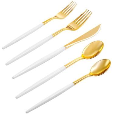Imagem de Conjunto de talheres Rubtlamp Gold Plastic Silverware 96 unidades