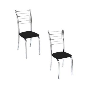 Imagem de Conjunto 2 Cadeiras Cromadas Para Cozinha Kiara-material sintético Pre
