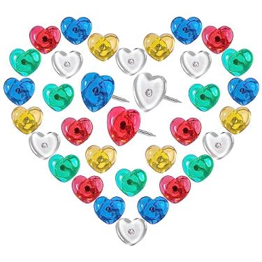 Imagem de VAPKER Alfinetes de pressão de coração de amor, 150 peças transparentes de cores mistas, pinos de desenho, lindos pinos decorativos de plástico com tachas de mapa de ponta de aço para fotos de parede