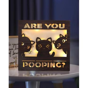 Imagem de BEADSJOY Luz noturna para decoração de banheiro, lâmpada de parede LED para amantes de gatos, lâmpada fofa de ciclo automático 24 horas, presentes para ela, decoração de arte de banheiro