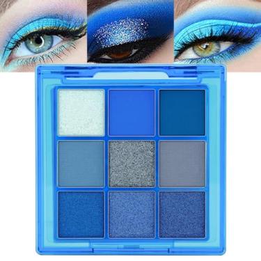 Imagem de Erinde Paleta de maquiagem com 9 cores azul-cobalto azul cobalto branco brilhante brilhante paleta de maquiagem altamente pigmentada à prova d'água fosco glitter brilhante festa diária paleta de