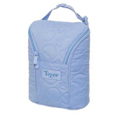 Imagem de Porta Mamadeira Bolsa Frasqueira Térmica Tigor Cor Azul Bebê Menino Matelassê Little Shine Para 2 Mamadeiras