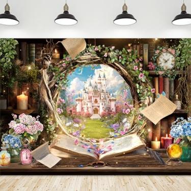 Imagem de Riyidecor Biblioteca da floresta de fadas pano de fundo tecido poliéster encantado castelo conto leitura estante rosa floral planta botânica 7Wx5H pés magia natureza fotografia fundo aniversário foto