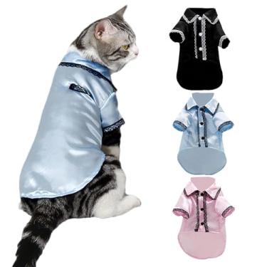 Imagem de apott Pacote com 3 camisetas para cachorros, gatos, duas pernas, roupa de dormir macia para animais de estimação, roupas para festa de aniversário, uso interno, preto + rosa + azul, PP
