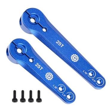 Imagem de 2PCS TGCWENG CNC Aluminum 25T Servo Horn Long Steering Servo Arms Compatible Futaba Savox Xcore HL HSP HD Power Rc Servos Suitable for RC Airplanes RC Plane Car (Blue)