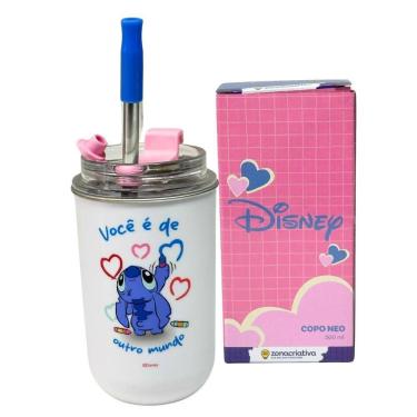 Imagem de Copo Inox Com Canudo E Tampa 300Ml Stitch E Angel - Zc