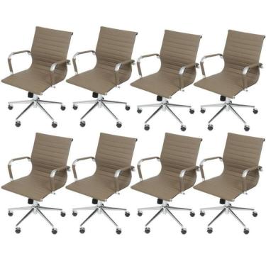 Imagem de Kit 8 Cadeiras para Escritório Diretor Esteirinha com Relax Sintético 3301 Cinza OR Design  Cinza