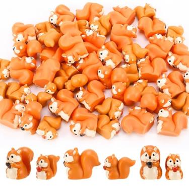 Imagem de GGSTDDUP 50 peças de mini esquilo de resina, miniatura, estatuetas de animais para decoração de bolos faça-você-mesmo, ornamentos artesanais, paisagem de musgo