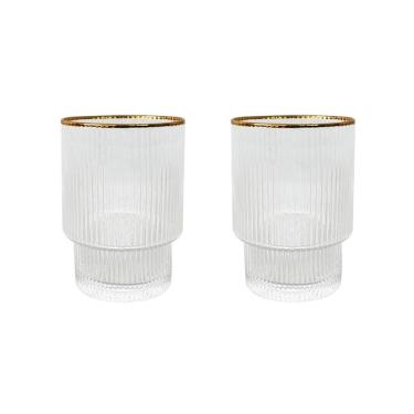 Imagem de Copo Baixo De Cristal Wolff 220 ml Borda Dourada Lines 2 Peças