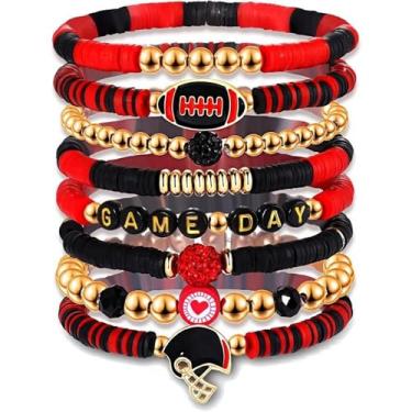 Imagem de Chanaiqw Conjunto de pulseiras de amizade empilhadas multicamadas para mulheres, personalizado, letras empilháveis, rugby, com contas elásticas, One Size, Liga metálica, Sem Pedra Preciosa