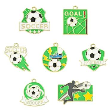 Imagem de UR URLIFEHALL Pingentes de bola de futebol esmaltados, 35 peças, 7 estilos, pingentes para artesanato, pulseira, colar, brincos, joias