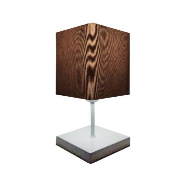 Imagem de Abajur Luminária Mesa Quarto Sala Moderno Vivare Md-2008br Cúpula Em Tecido - Bivolt Branco-café 127/220v