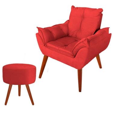 Imagem de Poltrona Decorativa Para Escritório Suede Vermelho + 01 Puff