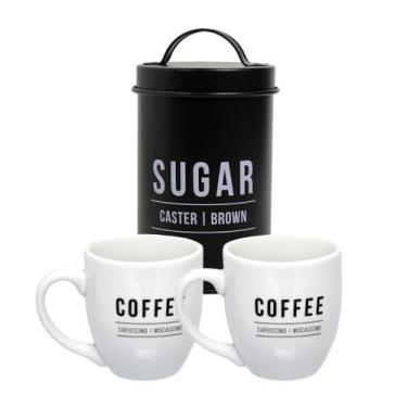 Imagem de Jogo Canecas Porcelana Kit 2 Xícara Café Chá Lata Açucar - Hauskraft, 
