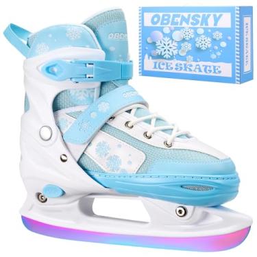 Imagem de OBENSKY 4 patins de gelo infantis ajustáveis para meninas e meninos, lâminas Iceskates para jovens de 3 a 12 anos, sapatos de patinação no gelo quentes rosa e azul para uso ao ar livre e de pista