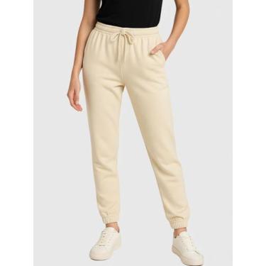 Imagem de Calça de Moletom Feminina Jogger Básica Bege Forrado Felpudo Flanelado