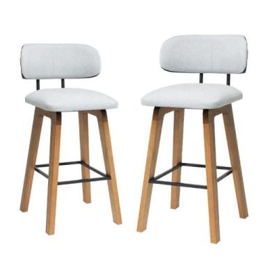 Imagem de Kit 2 Banquetas Altas Aurora Assento Encosto Estofado Madeira Maciça C