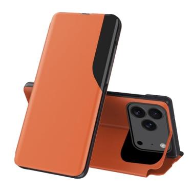 Imagem de LEMAXELERS Capa de telefone para iPhone 17 Pro, moderna, fina, para janela inteligente de policarbonato rígido + suporte de couro PU, capa à prova de choque para Apple iPhone 17 Pro de 6,3 polegadas