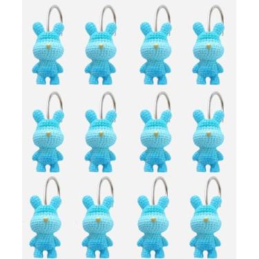 Imagem de YOINIUEM Conjunto de 12 ganchos de cortina de chuveiro de urso azul, lindos ganchos de resina para decoração de banheiro, anéis de cortina decorativos duráveis para crianças e adultos, fáceis de