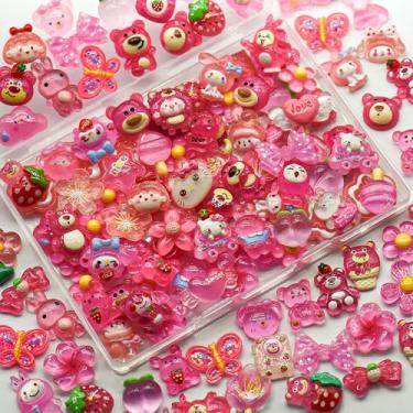 Imagem de Conjunto fofo de 68 peças de berloques de geleca mista, pingentes mistos de resina com parte traseira plana e enfeites de geleia, para capas de lixo, artesanato de scrapbooking e decoração DIY (rosa