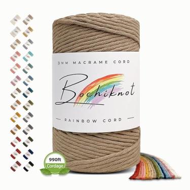 Imagem de Cordão de algodão colorido macramê | Corda de artesanato de fio único 3 mm x 30 metros | Corda reciclada para kits, cabides de plantas, pendurar na parede, tapeçaria | Cores – Preto, rosa, verde + mais, Sand beige, 1