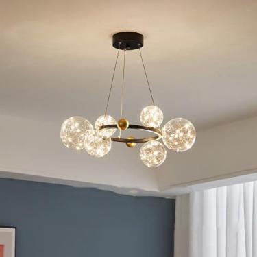 Imagem de Lustre de bolhas de meados do século, 6 luzes, LED regulável, pingente de teto, corda de filamento, vidro, vintage, dourado, luminária suspensa para quarto, sala de jantar, cozinha, ilha, sa