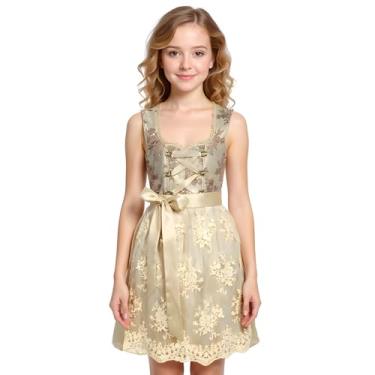 Imagem de Vestido alemão para meninas bávaro Dirndl Oktoberfest vestido infantil Carnaval Halloween tamanho 4T, 6, 8, 10, 12, 14, Bege, 4