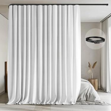 Imagem de MaKefeile Cortinas divisórias de quarto com conjunto de trilhos de teto flexíveis, cortina blecaute para montagem no teto, cortina de privacidade, divisores de quarto, varão de cortina de teto