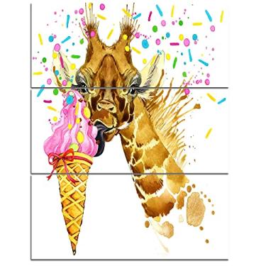 Imagem de Decoração de parede em tela DesignArt "Girafa comendo sorvete" - Arte de parede para sala de estar, quarto de arte de parede, decoração de parede de sala de jantar, arte de parede - feita de material