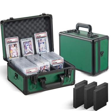 Imagem de Caixa de armazenamento de cartão graduado, estojo de transporte de placa de cartões colecionáveis de 3 fileiras verdes rígidas com 6 divisórias, serve para a coleção PSA BGS SGC Top Loaders