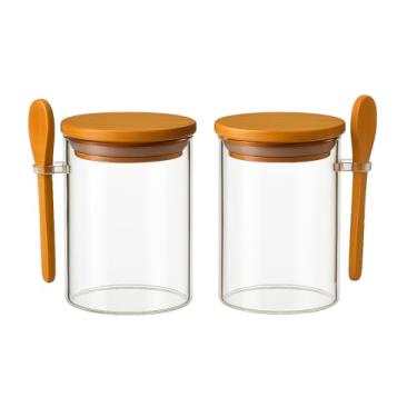 Imagem de Kit 2 Potes 250ml de Vidro com Tampa Hermética e Colher de Bambu Potes de Vidro Borossilicato Premium para Temperos Açúcar Café e Sal Tampa com Vedação em Silicone