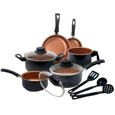 Imagem de Jogo de Panela Antiaderente, Caçarola com Tampa de Vidro, Revestimento Reforçado(Cobre)