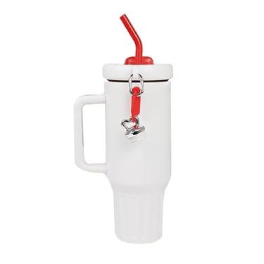Imagem de Copo Térmico Inox Portátil 1200ml Garrafa Térmica Inoxidável com Tampa e Canudo Inox Sem Logo Marca(BRANCO C/VERMELHO)