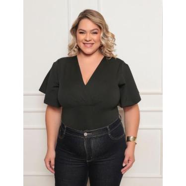 Imagem de Body Plus Size Manga Curta Transpassado Suplex - Própria, Preto, G1