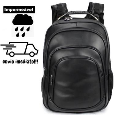 Imagem de Mochila de Couro Preta Grande Notebook Escolar Masculina/Feminina - Ne