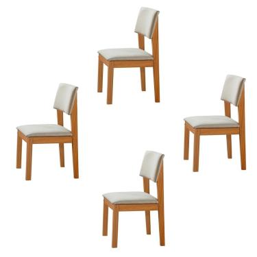 Imagem de Conjunto De 4 Cadeiras De Jantar Jade Com Tecido Linho Bege Claro/cinamomo