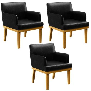 Imagem de Kit 3 Poltronas Decorativas Para Sala De Estar E Recepção Beatriz W01 Couríssimo Preto - Lyam Decor