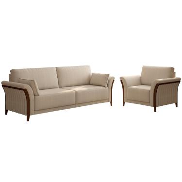 Imagem de Conjunto Decorativo Poltrona e Sofá 222cm Market Linho Champagne - Gran Belo