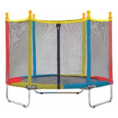 Imagem de Cama Elástica Pula Pula Infantil Trampolim 1,40 Metros Com Rede De Proteção Lona Preta Ziper De Segurança Kroys Brinquedos Suporta Até 45kg