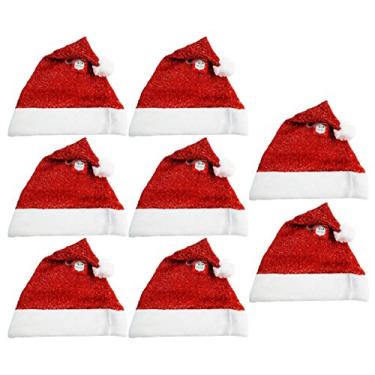 Imagem de Conjunto de 8 chapéus grandes de feltro de Natal com glitter vermelho de Papai Noel com punho de pelúcia! 16 cm x 36 cm