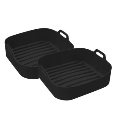 Imagem de Kit 2 Forma de Silicone Air Fryer Grande 20cm Assadeira Fritadeira Quadrada Antiaderente Reutilizável Resistente Altas Temperaturas Livre de BPA(KIT2-PRETO)