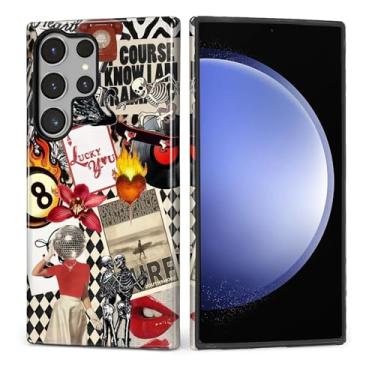 Imagem de MQJCYB Capa para Samsung Galaxy S23 Ultra, híbrida, resistente, 2 em 1, proteção robusta à prova de choque, brilhante para Samsung Galaxy S23 Ultra Disco Girl Vintage 8 Ball Collage