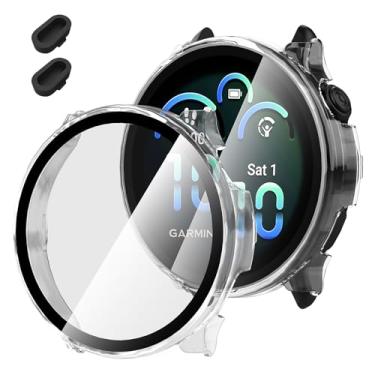 Imagem de Suoman Pacote com 2 capas para smartwatch Garmin Vivoactive 6, protetor de tela de vidro temperado 9H + porta de carregador, capa protetora de policarbonato com cobertura total (transparente +