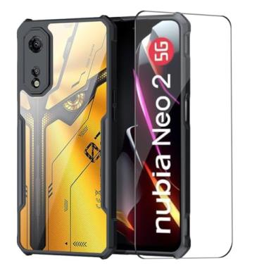 Imagem de QUIETIP Capa compatível com Nubia Neo 2 5G com protetor de tela, capa protetora de policarbonato rígido transparente à prova de choque, preta