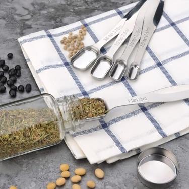 Imagem de Conjunto de 6 colheres medidoras retangulares com cabo longo nivelador de aço inoxidável para ingredientes secos e líquidos para cozinhar e assar